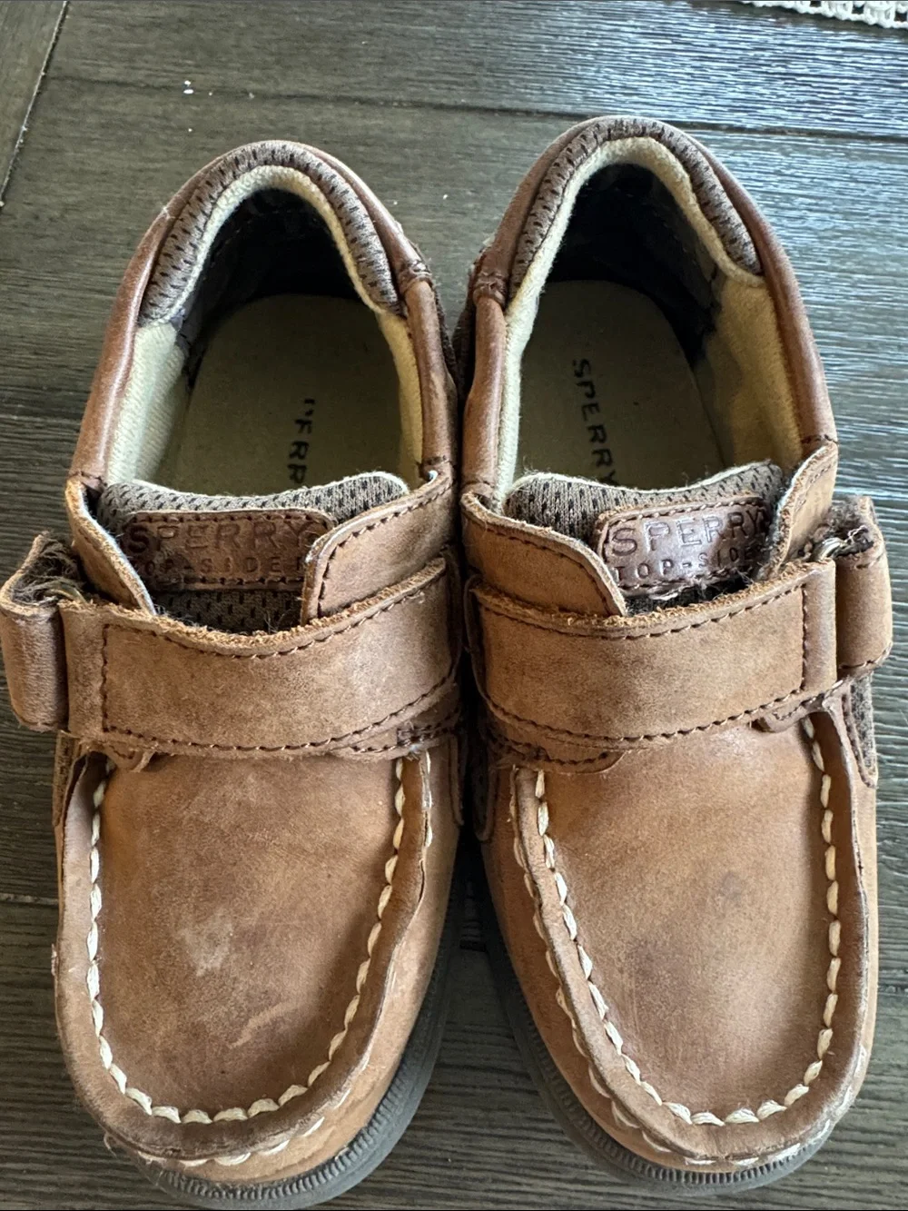 Sperry Kids Tan Leather Moccasin Velcro Slip-On